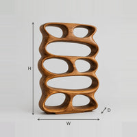 Bookshelf With Stacked Oval Openings Of Mixed Sizes dimension diagram with width, height and depth