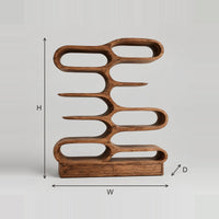Bookshelf With Staggered Pill Shaped Cubbies And Low Base dimension diagram with width, height and depth