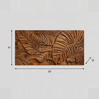 Botanical Wall Art With Overlapping Carved Leaves In Deep Relief dimension diagram with width and height