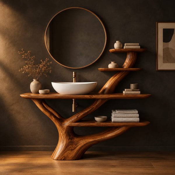 Branch Base Bathroom Vanity With Tiered Side Shelves