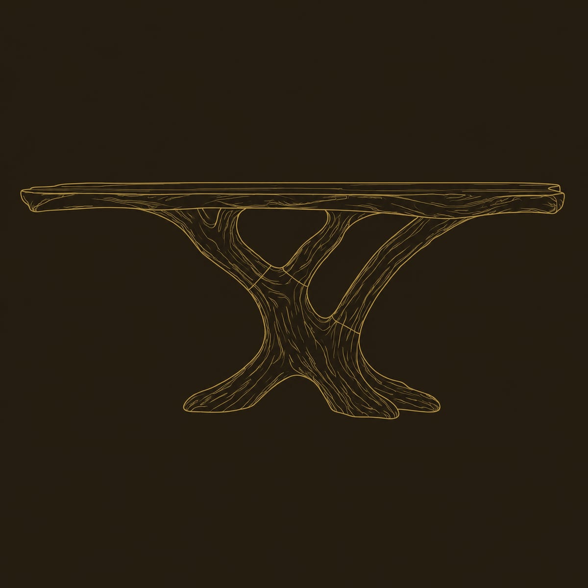 Branch Base Live Edge Console Table, Crossed Limb Legs dimension diagram