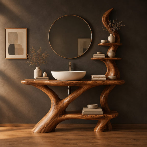 Branch Leg Bathroom Vanity With Lower Shelf And Tiered Side Tower