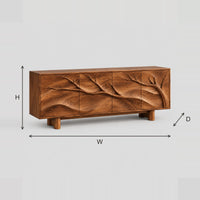 Branch Relief Carved Sideboard With Four Panel Front dimension diagram with width, height and depth