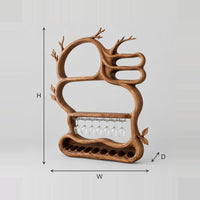 Branch Shaped Wine Rack With Hanging Glass Rail And Open Loops dimension diagram with width, height and depth