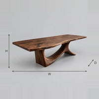 Branching Base Dining Table With Flowing Slab Top dimension diagram with width, height and depth