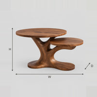 Branching Pedestal Coffee Table With Offset Lower Top dimension diagram with width, height and depth