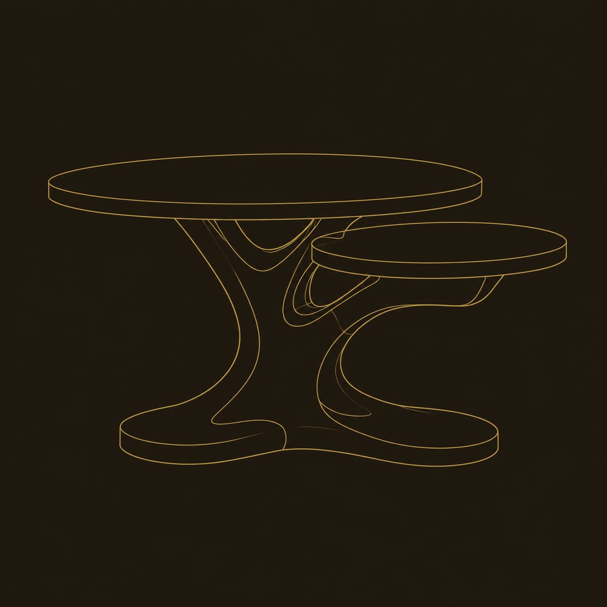 Branching Pedestal Coffee Table With Offset Lower Top dimension diagram