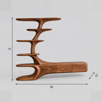 Branching Shelf Tower TV Stand With A Long Low Base dimension diagram with width, height and depth