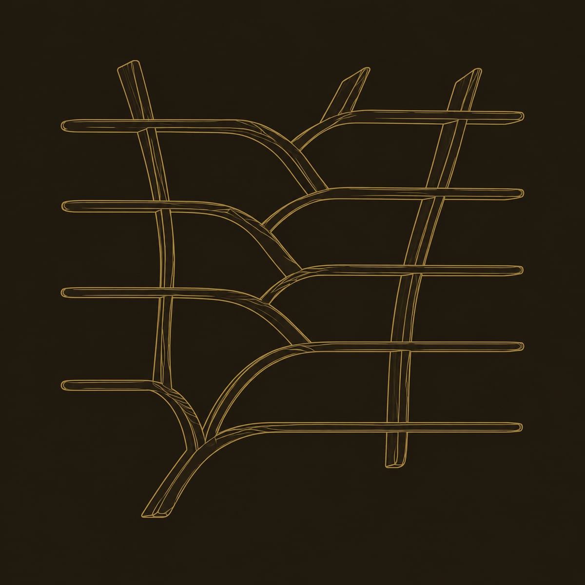 Branching Tree Shelves With Sweeping Limbs And Tiered Boards dimension diagram