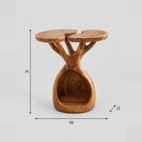Branching Tree Side Table With Twin Tops And Hollow Base dimension diagram with width, height and depth