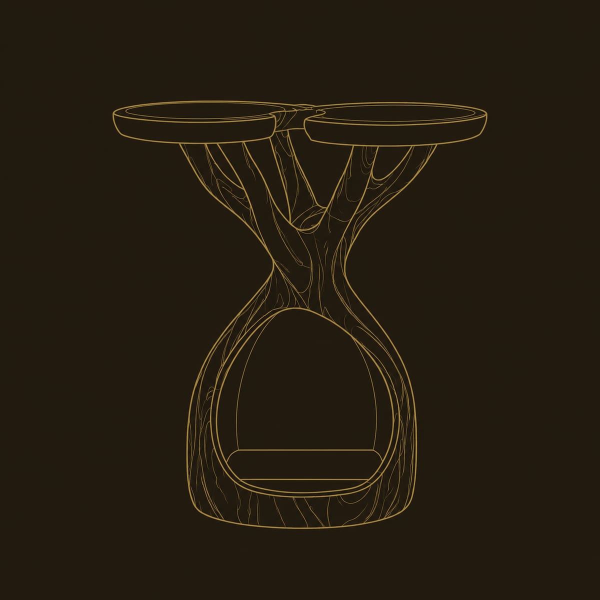 Branching Tree Side Table With Twin Tops And Hollow Base dimension diagram