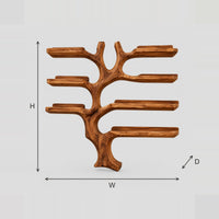 Branching Tree Wine Rack With Wide Shelf Arms dimension diagram with width, height and depth