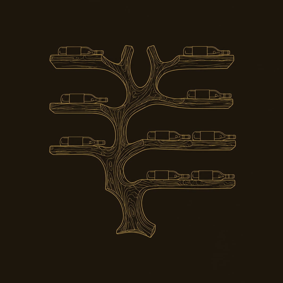Branching Tree Wine Rack With Wide Shelf Arms dimension diagram