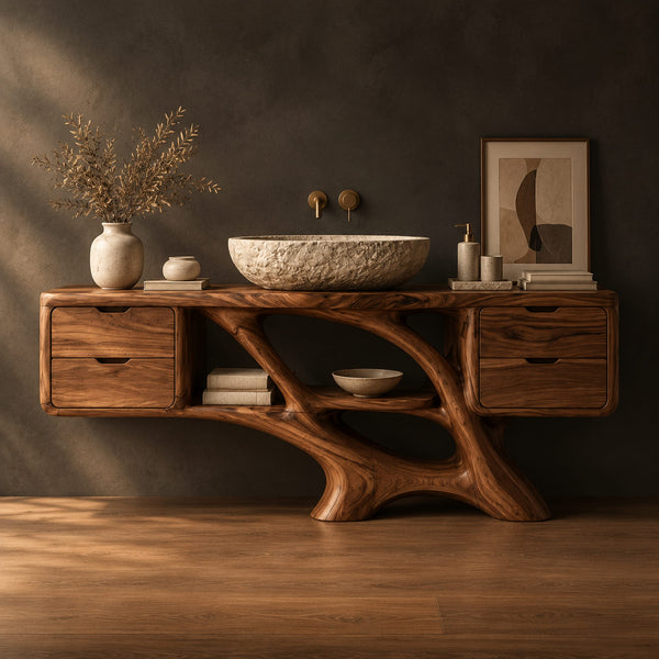 Branching Trunk Base Bathroom Vanity With Four Drawers