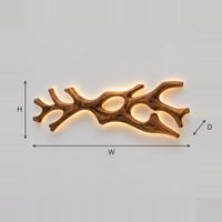 Branching Wall Sconce With Open Cutouts And Warm Back Glow dimension diagram with width, height and depth
