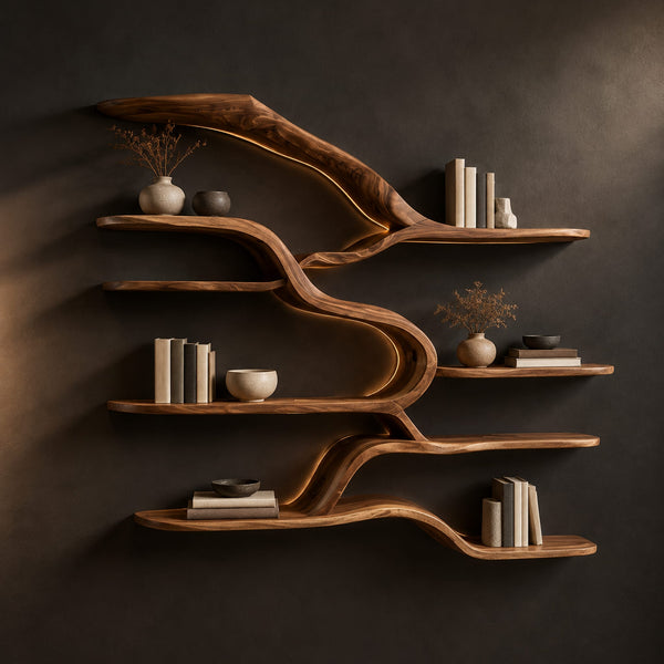 Branching Wall Shelves With Flowing Tiers And A Tapered Top
