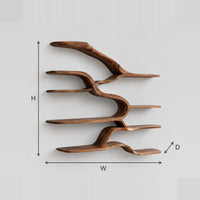 Branching Wall Shelves With Flowing Tiers And A Tapered Top dimension diagram with width, height and depth