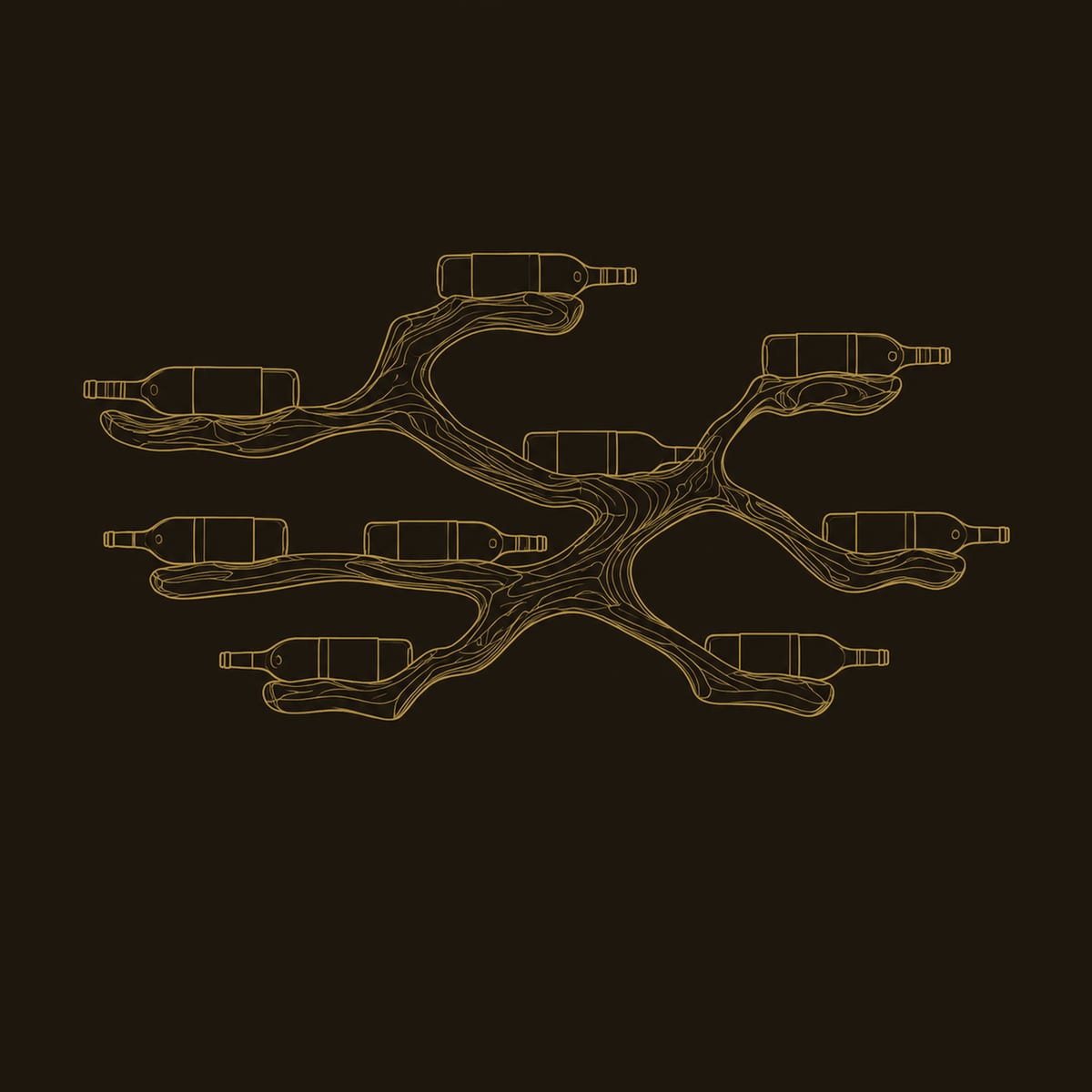 Branching Wine Bottle Holder With Cradles At Each Branch Tip dimension diagram