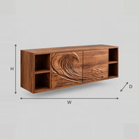 Breaking Wave Carved Floating Bathroom Vanity With Open End Cubbies dimension diagram with width, height and depth