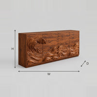 Breaking Wave Carved Sideboard on a Recessed Plinth dimension diagram with width, height and depth