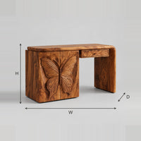 Butterfly Carved Makeup Vanity With Two Door Cabinet Base dimension diagram with width, height and depth