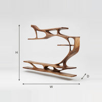 Canopyline Wall TV Shelf, Branching Arms Shaped by Hand dimension diagram with height, width and depth