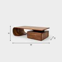 Cantilever Coffee Table with a Two Drawer Box Base dimension diagram with height, width and depth