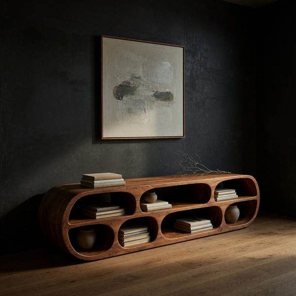 Capsule Cubby TV Console Carved with Rounded Openings