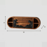 Capsule Shaped Floating Bathroom Vanity With Carved Black Wave dimension diagram with width, height and depth