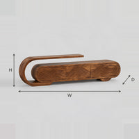 Capsule Shaped TV Stand With Carved Waves And Scroll End dimension diagram with width, height and depth