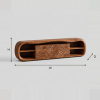 Capsule Shaped TV Stand With Wave Carved Center Panels dimension diagram with width, height and depth