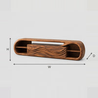 Capsule Shaped TV Stand With Wave Panels, Open Ends dimension diagram with width, height and depth