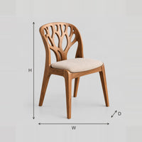 Carved Branch Back Chair With Cream Upholstered Seat dimension diagram with width, height and depth