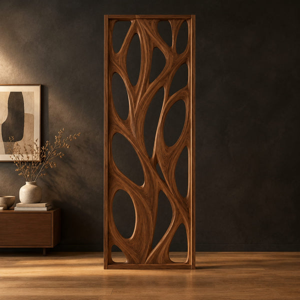 Carved Branch Pattern Room Divider With Open Cutouts