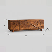 Carved Branch Relief TV Stand With Four Wide Panels dimension diagram with width, height and depth
