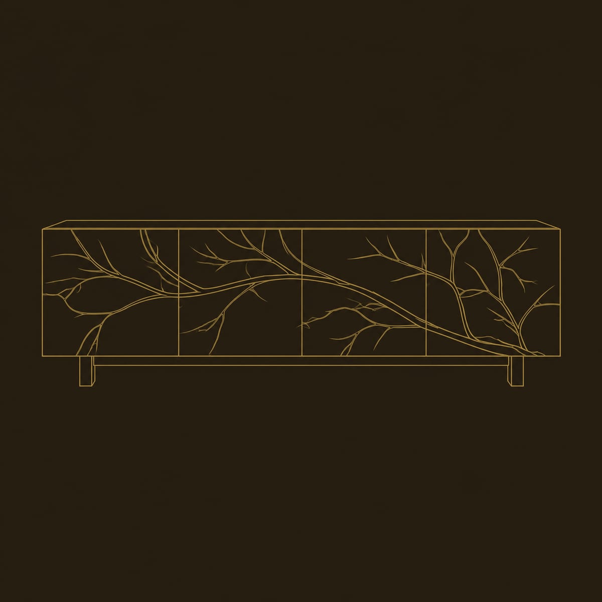 Carved Branch Relief TV Stand With Four Wide Panels dimension diagram