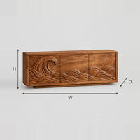 Carved Breaking Wave Sideboard with Rolling Swell Doors dimension diagram with width, height and depth