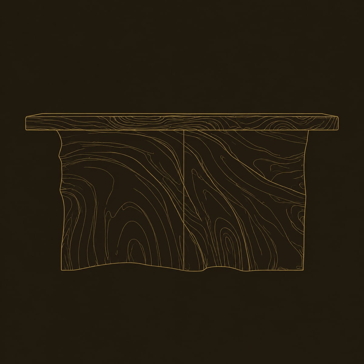 Carved Console Table With Flowing Grain Relief Body And Slab Top dimension diagram