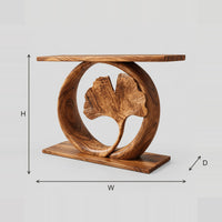 Carved Fan Leaf Ring Console Table With A Slim Top And Plinth Foot dimension diagram with width, height and depth