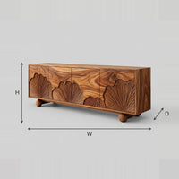 Carved Fan Motif Sideboard With Four Panels And Ball Feet dimension diagram with width, height and depth