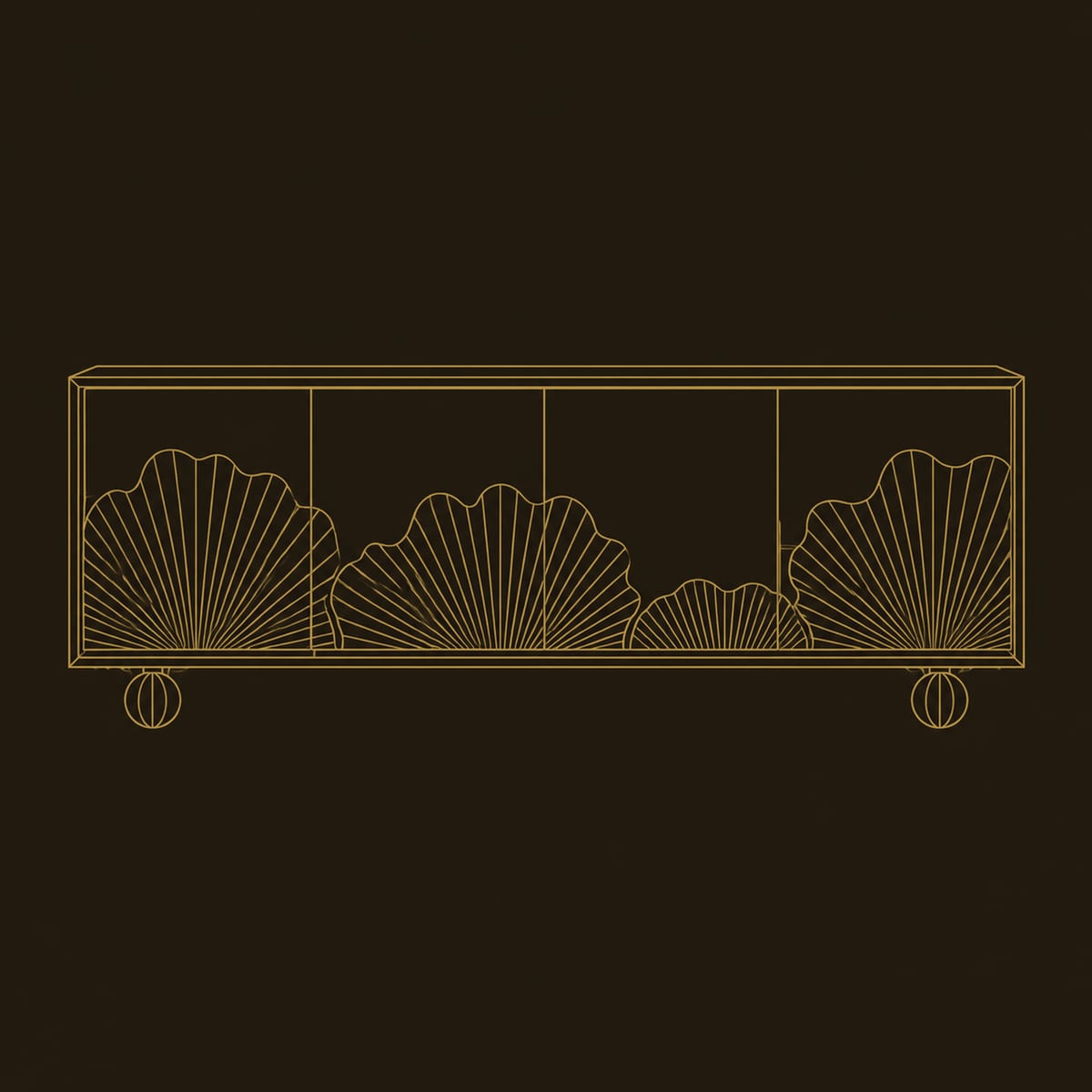 Carved Fan Motif Sideboard With Four Panels And Ball Feet dimension diagram