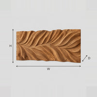 Carved Feather Leaf Wall Art Panel With Flowing Veins dimension diagram with width and height