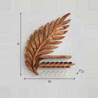 Carved Fern Leaf Wine Rack With Bottle Shelf And Stemware Rail dimension diagram with width, height and depth