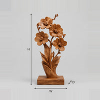 Carved Flower Sculpture With Open Blossoms And Block Base dimension diagram with width, height and depth