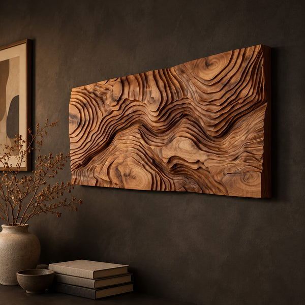 Carved Grain Contour Wall Art With Deep Flowing Ridges