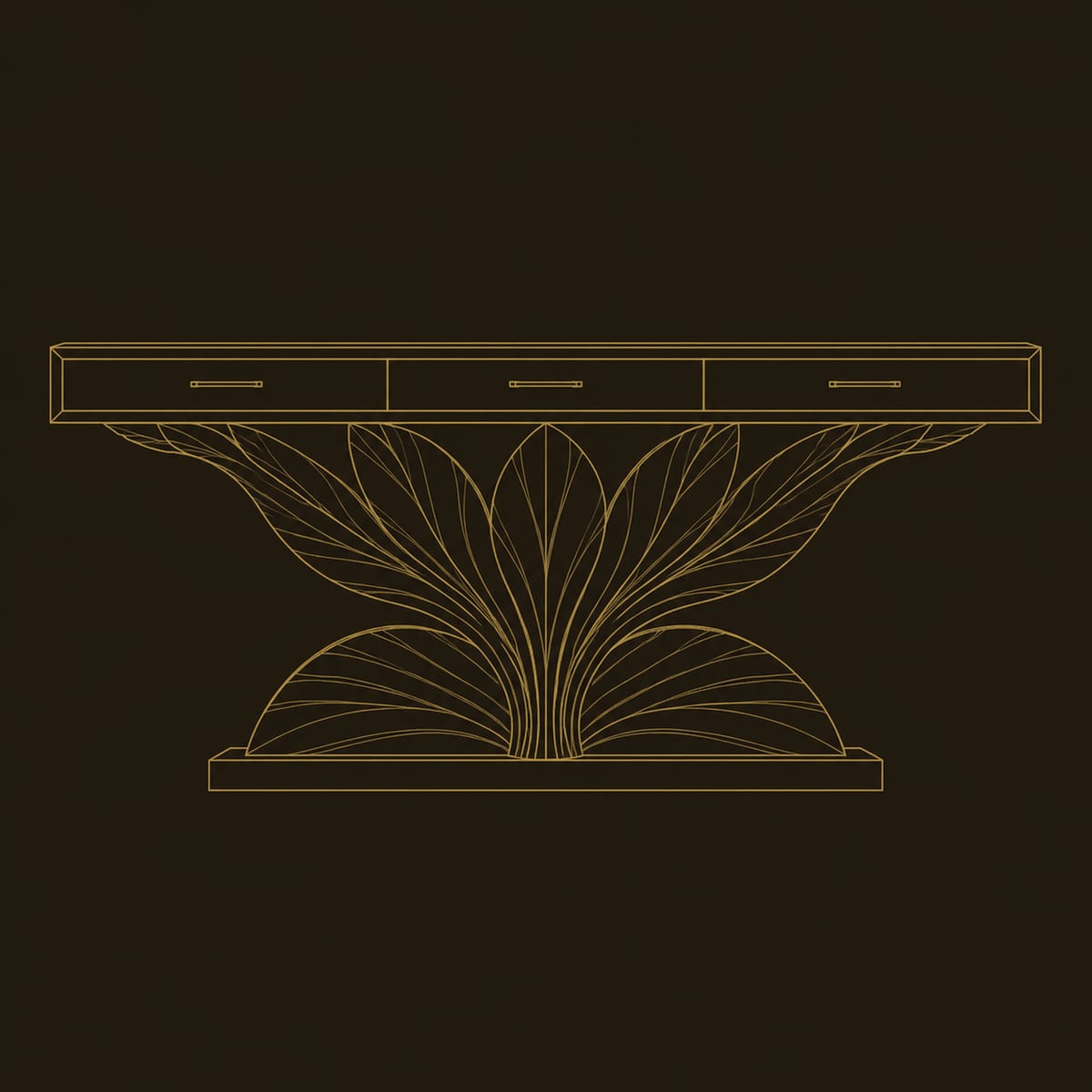 Carved Leaf Base Console Table With Three Drawers dimension diagram