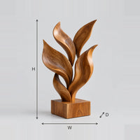 Carved Leaf Cluster Sculpture On A Square Block Base dimension diagram with width, height and depth