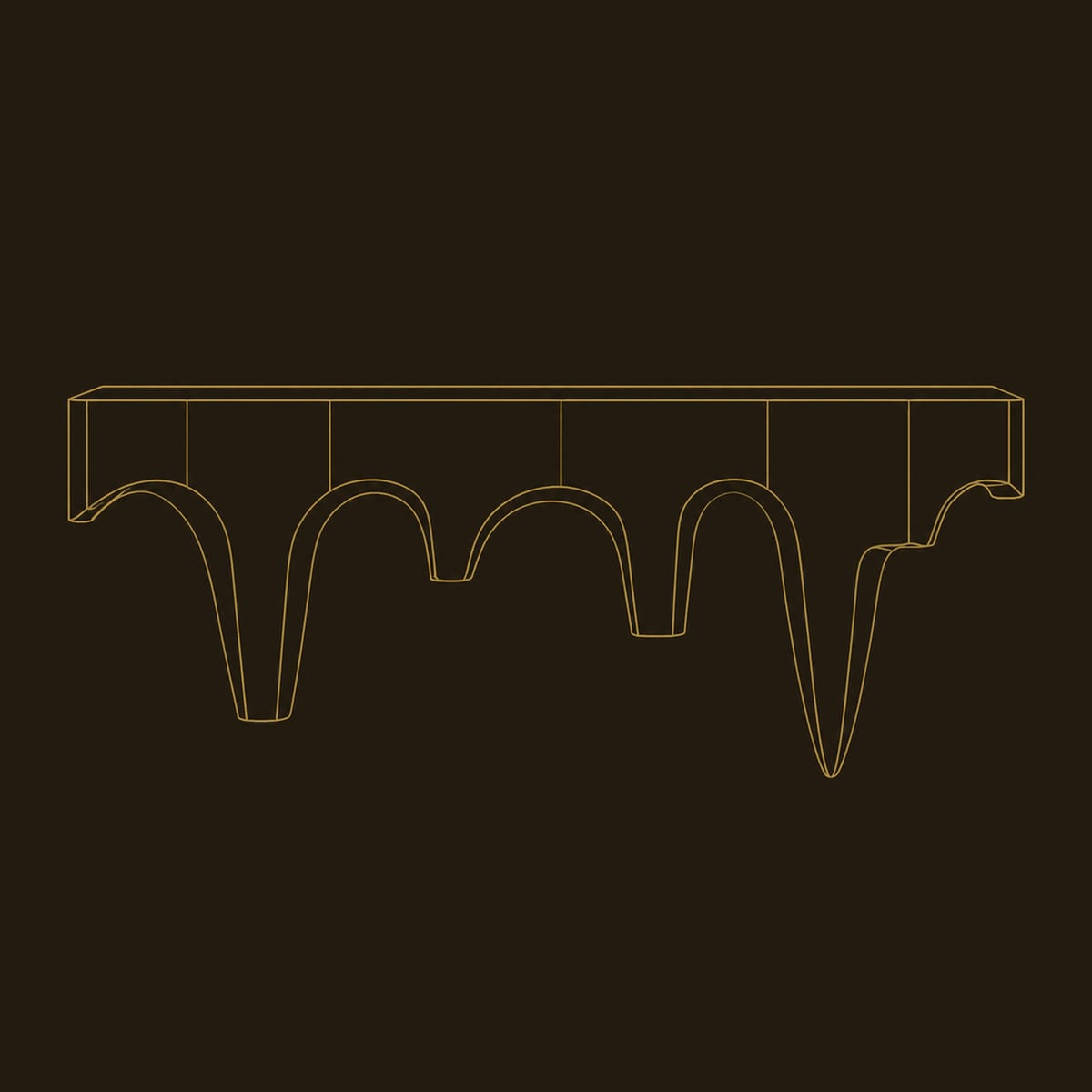 Carved Mantel Shelf With Tapered Drip Arches, Rough Hewn Face dimension diagram