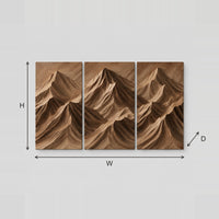 Carved Mountain Range Triptych Wall Art dimension diagram with width and height