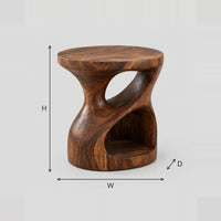 Carved Pedestal Side Table With Twisted Opening And Open Book Nook dimension diagram with width, height and depth